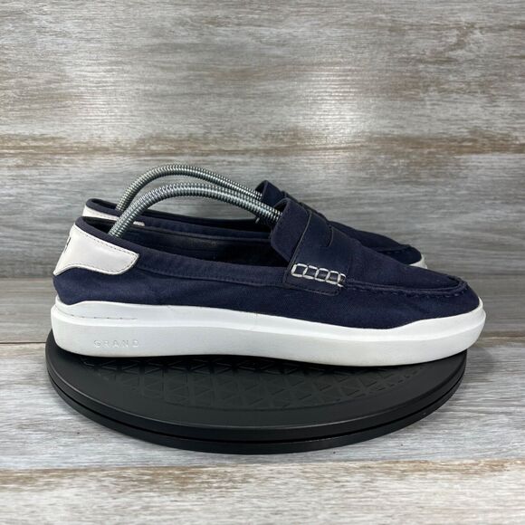 Cole Haan Women's Grandpro Rally Navy Blue Canvas Penny Loafers Size 11 B - Picture 3 of 8
